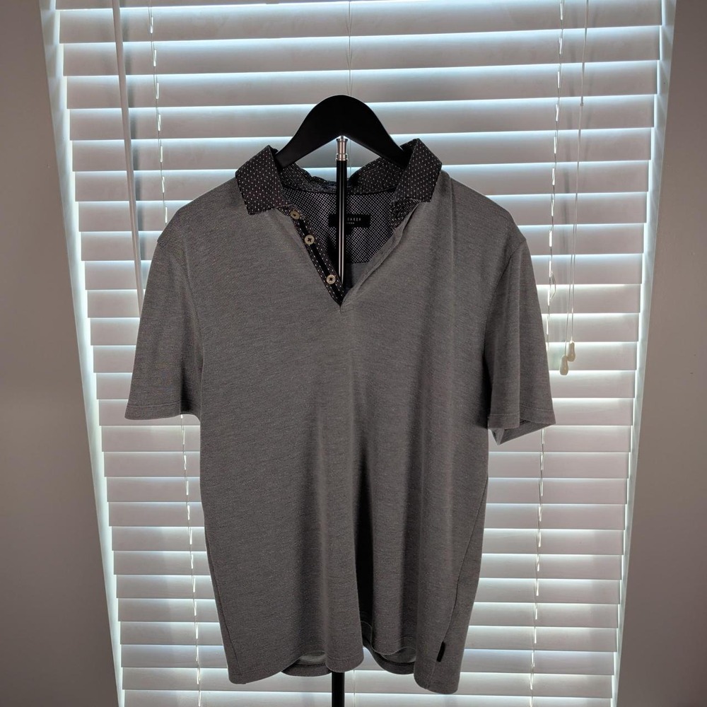 Ted Baker London Gray Geometric Contrast Collar Polo Size 4
